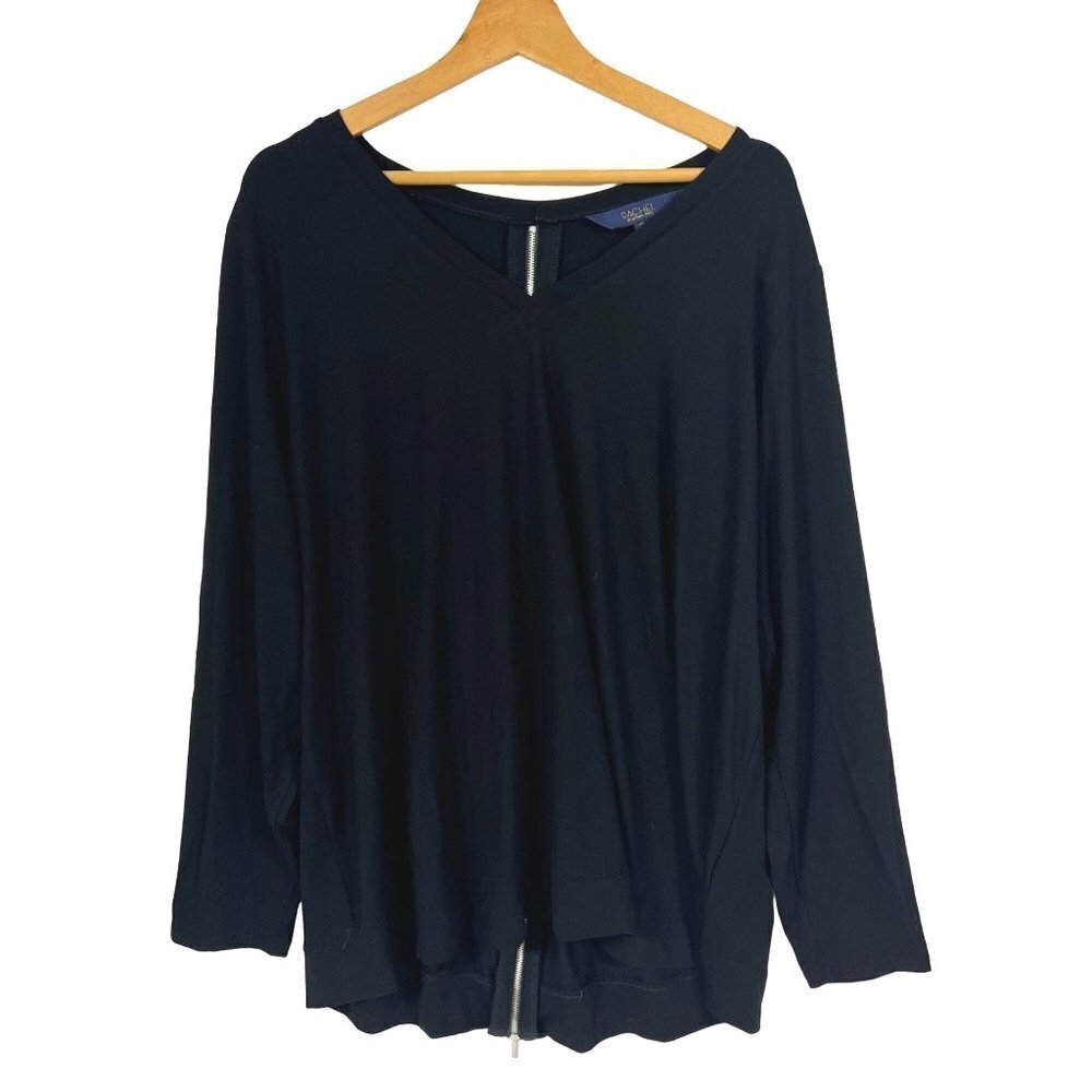 𝅺nwt RACHEL Rachel Roy Black Top Long Sleeves Zipper in Back size 2X 2XL XXL